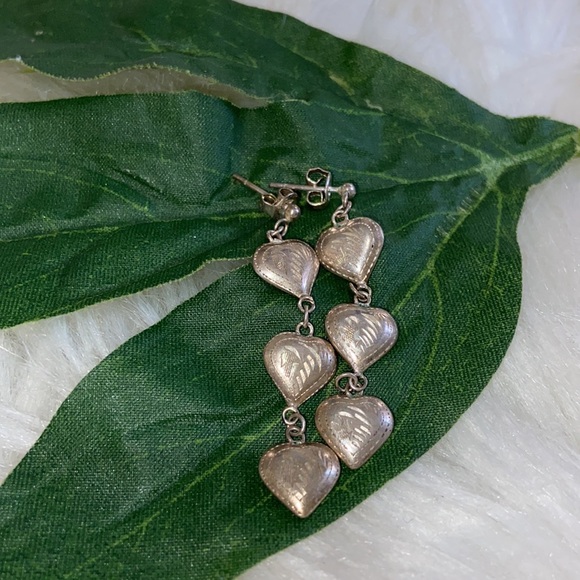 Sterling Silver Dangling Heart Earrings - Picture 9 of 17